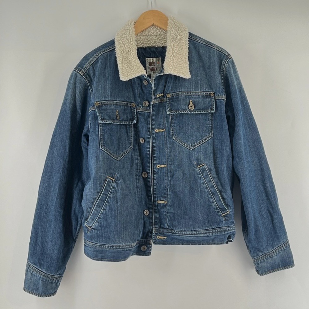 Vtg Y2K Old Navy Denim Trucker Jacket Mens M Sherpa Fleece Lined 90s Streetwear